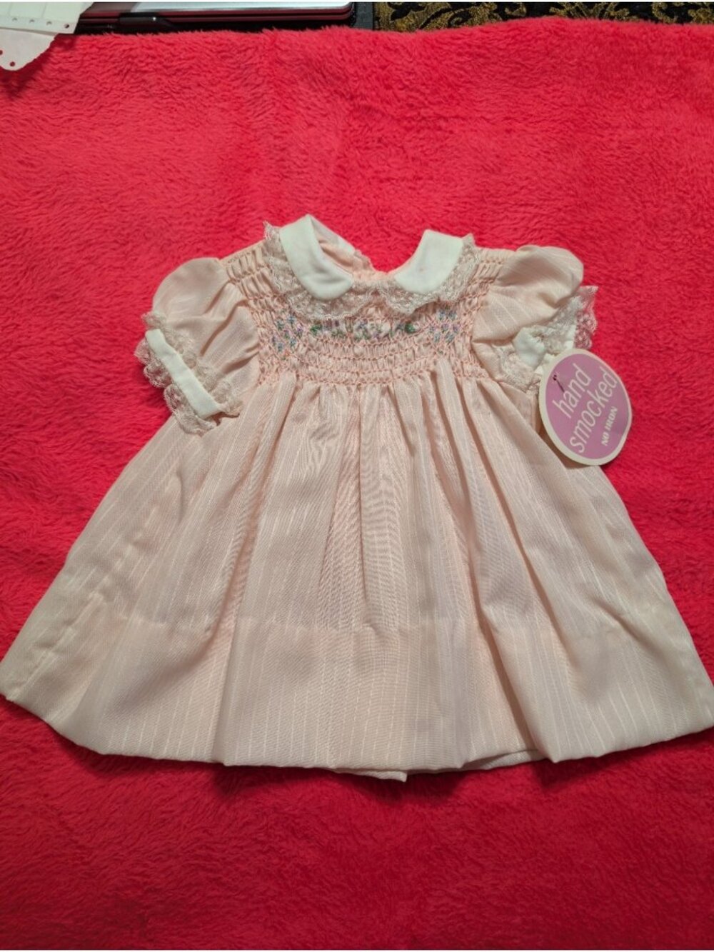 Vintage Polly Flinders Hand Smocked Pink Stripe Dress 6-9 Months 2180